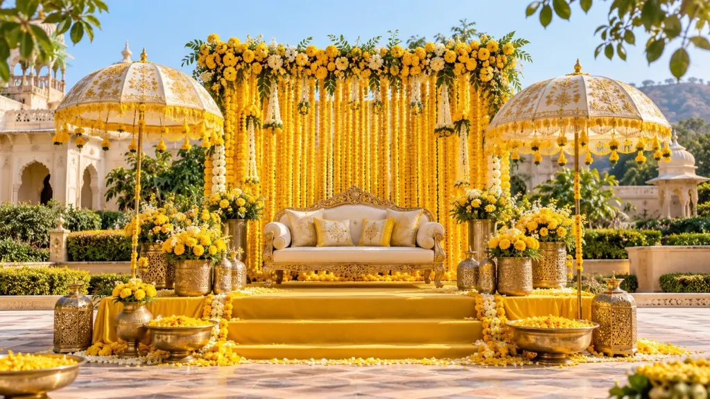 Haldi Decoration Ideas for Home, Terrace & Outdoor Venues | Wedding ...